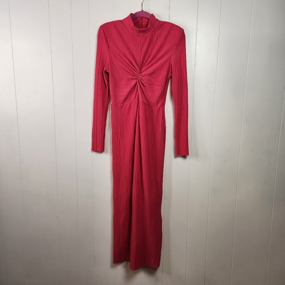 YAS Olinda High Neck Long Sleeve Formal Maxi Dress Hot Pink Size Small Party NYE - Picture 1 of 13